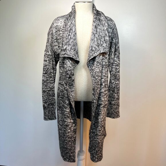 EILEEN FISHER Black Grey and White Marled Angora Open Front Cardigan Sweater M - Picture 3 of 6